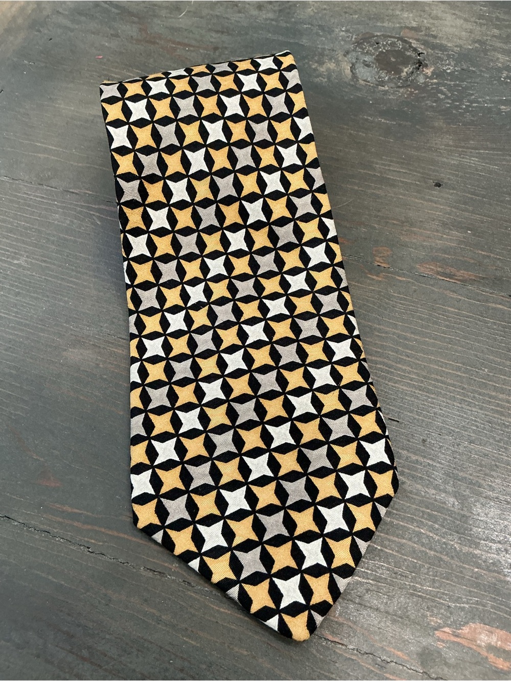 Vintage XMI Geometric Silk Tie Gold Black Gray Starburst